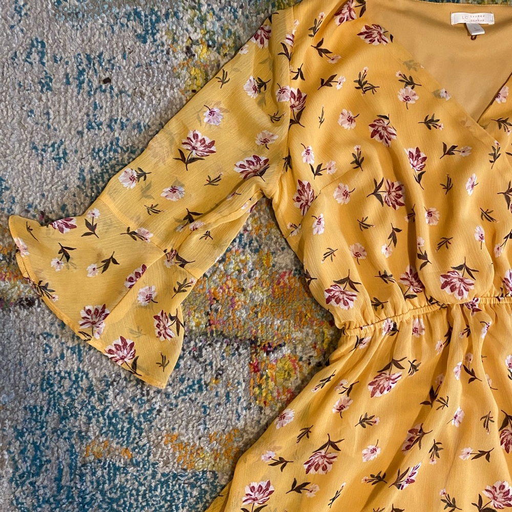Yellow Floral Lauren Conrad Dress Size Large